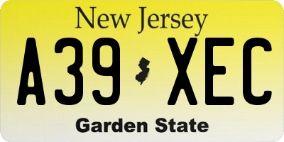 NJ license plate A39XEC