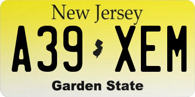 NJ license plate A39XEM