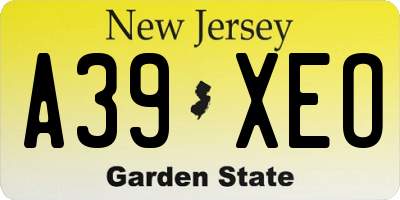 NJ license plate A39XEO