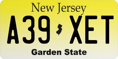 NJ license plate A39XET