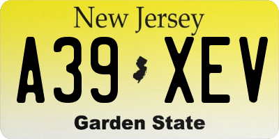 NJ license plate A39XEV