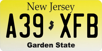 NJ license plate A39XFB