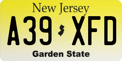 NJ license plate A39XFD