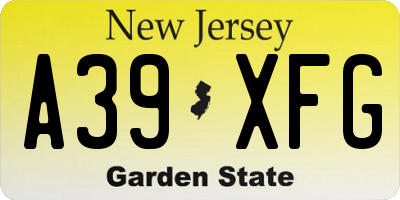 NJ license plate A39XFG