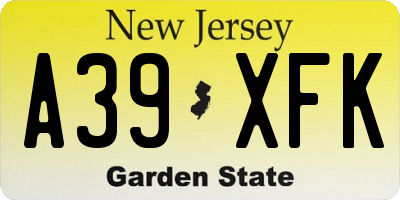 NJ license plate A39XFK