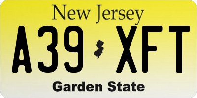 NJ license plate A39XFT