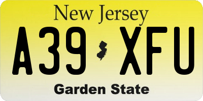 NJ license plate A39XFU