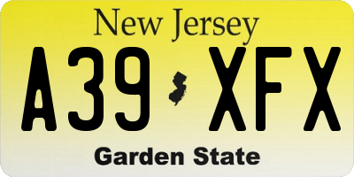 NJ license plate A39XFX