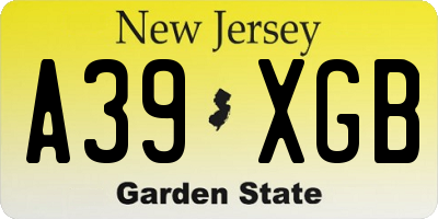 NJ license plate A39XGB