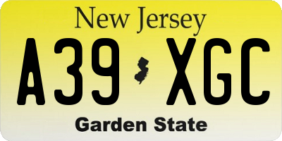 NJ license plate A39XGC