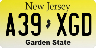 NJ license plate A39XGD