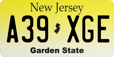 NJ license plate A39XGE
