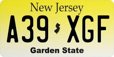 NJ license plate A39XGF