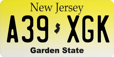 NJ license plate A39XGK