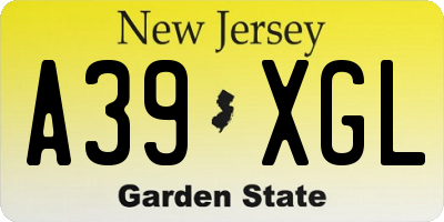 NJ license plate A39XGL