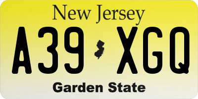 NJ license plate A39XGQ