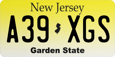 NJ license plate A39XGS