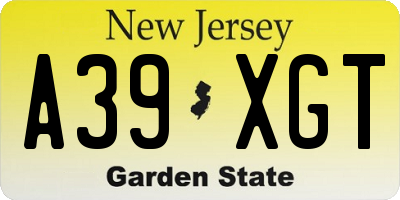 NJ license plate A39XGT