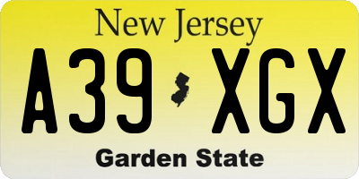 NJ license plate A39XGX