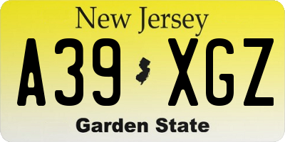 NJ license plate A39XGZ