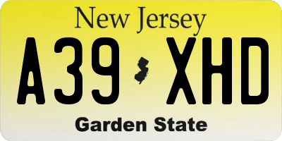 NJ license plate A39XHD