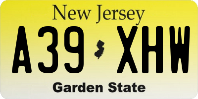 NJ license plate A39XHW