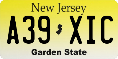NJ license plate A39XIC