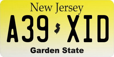 NJ license plate A39XID