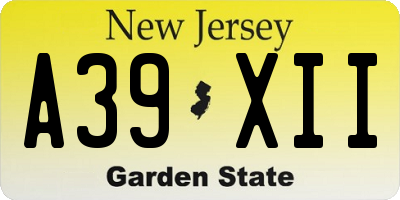 NJ license plate A39XII