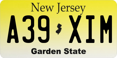 NJ license plate A39XIM