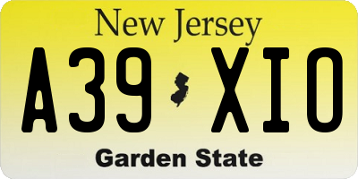 NJ license plate A39XIO