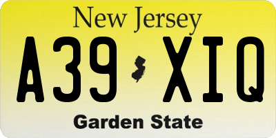 NJ license plate A39XIQ