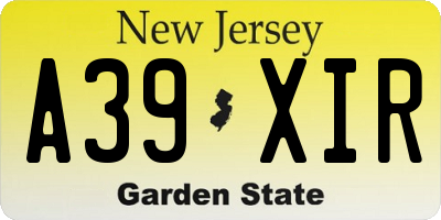 NJ license plate A39XIR