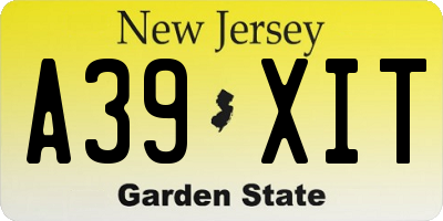 NJ license plate A39XIT
