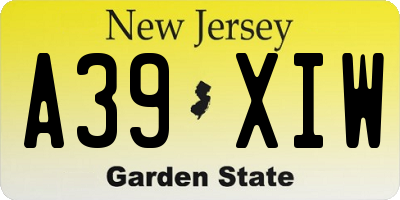 NJ license plate A39XIW