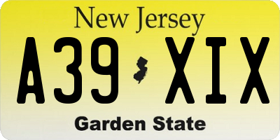 NJ license plate A39XIX