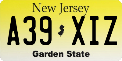 NJ license plate A39XIZ
