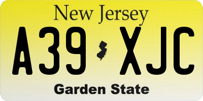NJ license plate A39XJC