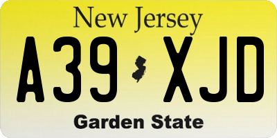 NJ license plate A39XJD