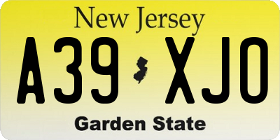 NJ license plate A39XJO
