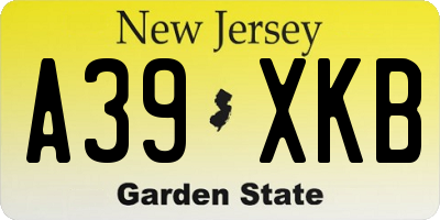 NJ license plate A39XKB