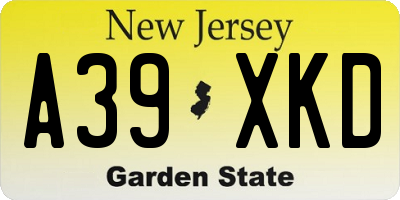NJ license plate A39XKD