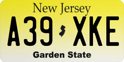NJ license plate A39XKE