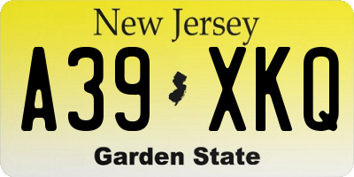 NJ license plate A39XKQ
