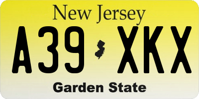 NJ license plate A39XKX