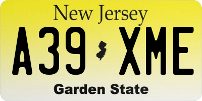 NJ license plate A39XME
