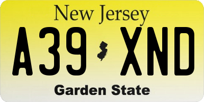 NJ license plate A39XND