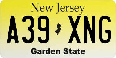 NJ license plate A39XNG