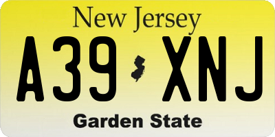 NJ license plate A39XNJ