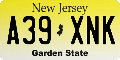 NJ license plate A39XNK